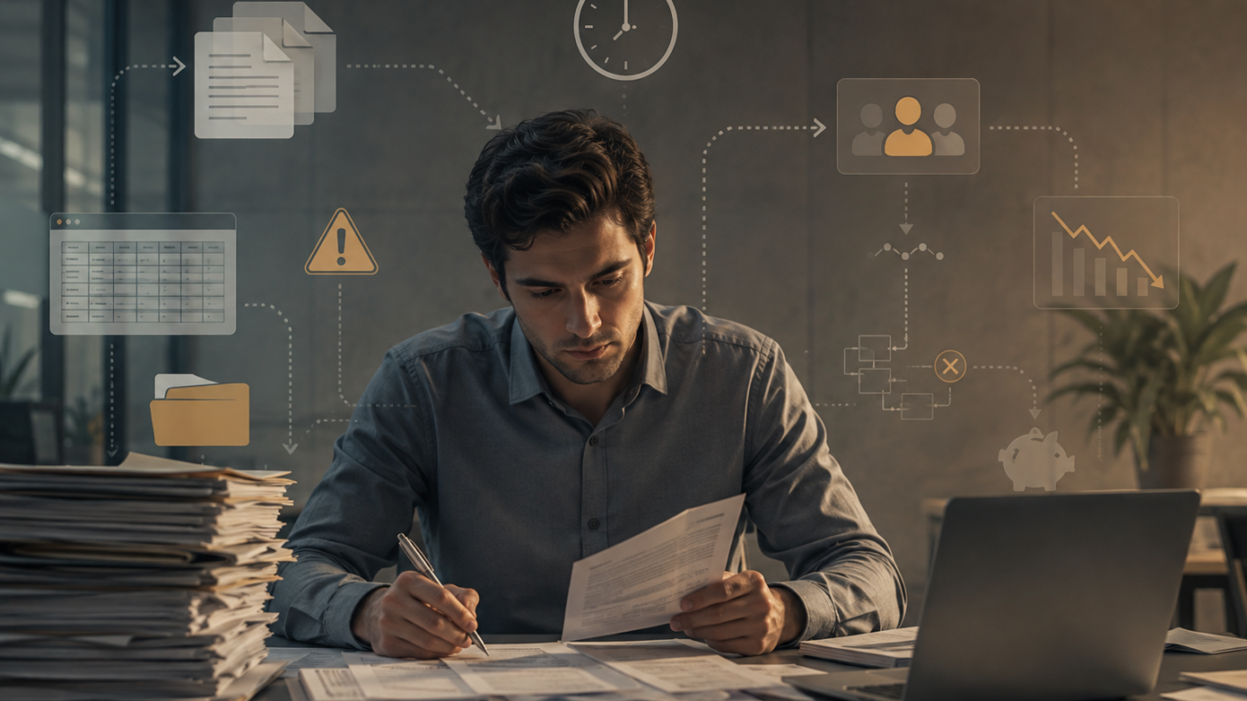 Formula showing how to calculate annual loss caused by repetitive manual tasks. cost of manual processes in business