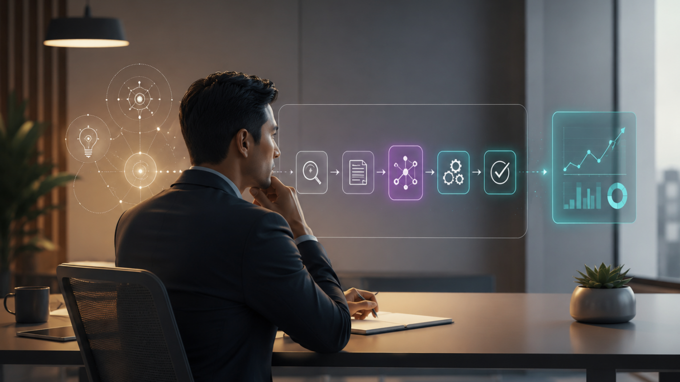 A business strategy team analyzing workflow data to implement AI for business